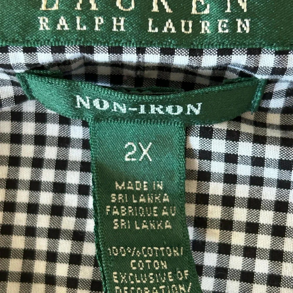 LRL Black & White Gingham Button Down Top Plus Size 2X Plaid Classic Preppy - Picture 6 of 6
